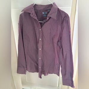 IZOD No Iron Pink Gray Striped Blouse Size L